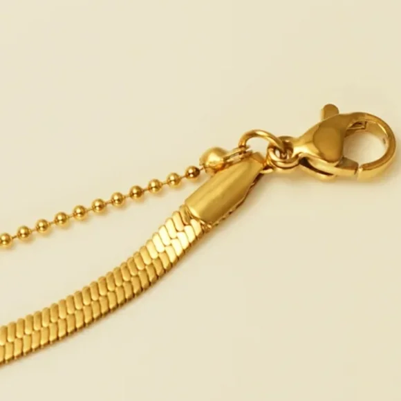 Anklet 18K Gold Titanium Snake Bone Layered Ankle Bracelet - Picture 3 of 4